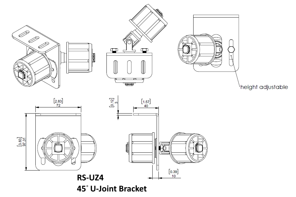 45 Degrees UJoint Bracket for Somfy ZMC